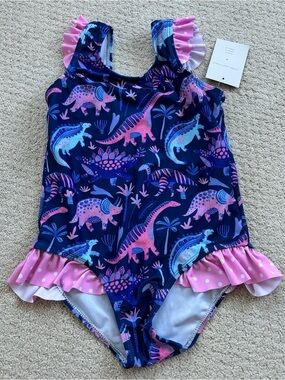 Millie loves Lilly Girls' Navy & Pink Dinosaur Ruffle One-Piece Swimsuit